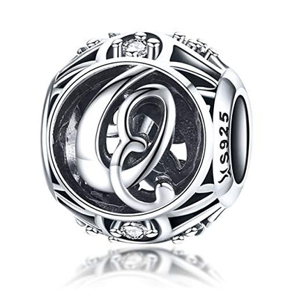 Letter Charms 925 Sterling Silver Initial A-Z Bead Charms | For Bracelets Necklaces, Hypoallergenic,Cubic Zirconia Alphabet Beads, Personalized Gifts for Women - color: Q