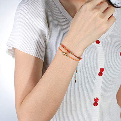 KELITCH Crystal Agate Friendship Bracelet Handmade Seed Beads Adjustable Bracelets for Women - color: Orange