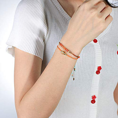 KELITCH Crystal Agate Friendship Bracelet Handmade Seed Beads Adjustable Bracelets for Women - color: Orange