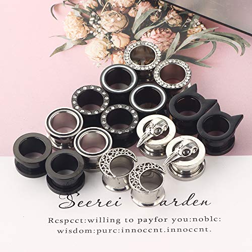TIANCI FBYJS 8 Pairs Surigcal Stainless Steel Ear Gauges Black Plug Tunnels for Men Women Screw Hollow Earrings Gauges For Ear 00g 2g 0g -5/8'' inch Piercings Stretcher Set - style: 10mm=00g