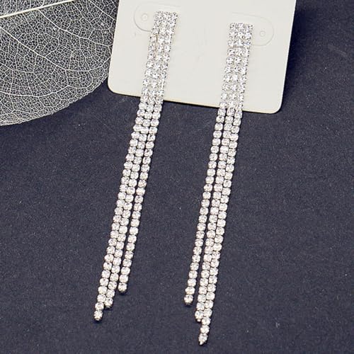 Rhinestone Earrings Prom Earrings for Women Sparkly Long Tassel Chandelier Drop Statement Earring Jewerly Gifts Wedding Party Prom Dresses Accessories - color: D1:silver