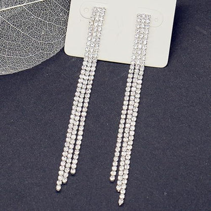 Rhinestone Earrings Prom Earrings for Women Sparkly Long Tassel Chandelier Drop Statement Earring Jewerly Gifts Wedding Party Prom Dresses Accessories - color: D1:silver