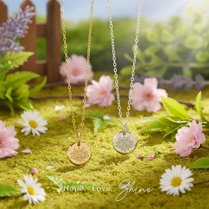 HOPE LOVE SHINE Women's New Beginnings Necklace - 14k Gold Plated Sterling Silver, Healing & Recovery Gift, Adjustable 16+2" Chain - color: STERLING SILVER, style: b. STILL I RISE