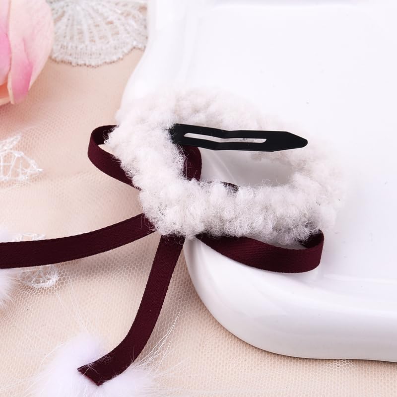 Stylish Side Hair Clips for Girls Christmas Hair Barrettes for Women Holiday Clip Bows Birthday Girl Barrette Festive Casual Barrette Daily Hairclip Fuzzy Heart Side Barrettes Red Snap Clips with Bow - color: Stylish Side Hair Clips