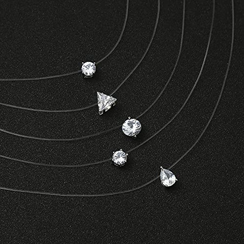 Starain 8 Pcs Fishing Line Necklace for Women Single Moon Star Cubic Zircon Pendant Choker Necklace Set - color: White