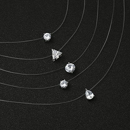 Starain 8 Pcs Fishing Line Necklace for Women Single Moon Star Cubic Zircon Pendant Choker Necklace Set - color: White