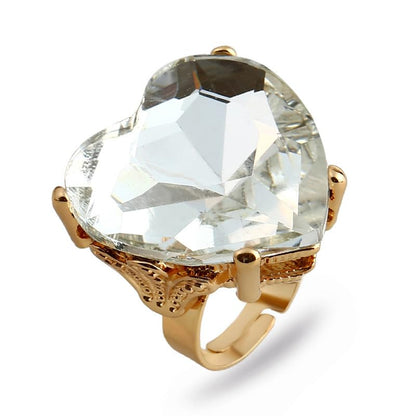 Mnyixsi Fashion Multi Color Big Crystal Heart Ring for Women, Open Adjustable Design Colorful Thick Heart Wedding Statement Ring, Shiny CZ Crystal Love Romantic Engagement Promise Ring Style 1 - color: Style 1