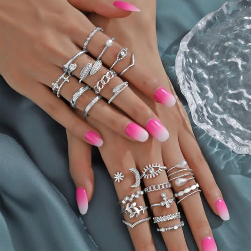 CHICUTIE Gold Knuckle Rings Set For Women Stackable Joint Finger Midi Rings Dainty Cubic Crystal Zirconia Simple Hollow Twist Cute Rings Pack Jewelry Gift - style: 52pcs Silver