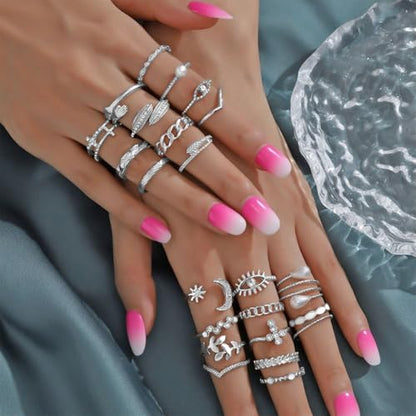 CHICUTIE Gold Knuckle Rings Set For Women Stackable Joint Finger Midi Rings Dainty Cubic Crystal Zirconia Simple Hollow Twist Cute Rings Pack Jewelry Gift - style: 52pcs Silver