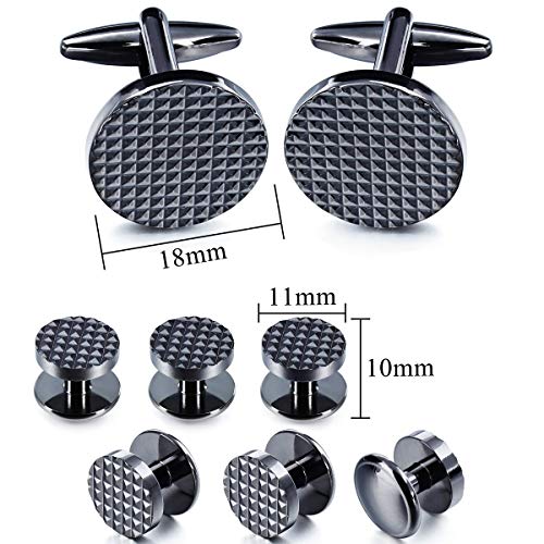 HAWSON Silver/Gold Cufflinks for Men with Tuxedo Shirt Studs,Men Accessories Jewelry with Gift Box,Gifts for Family,Best Friend on Wedding Business Birthday Anniversary - color: Gunmetal ( Cufflinks with 6 pcs studs)