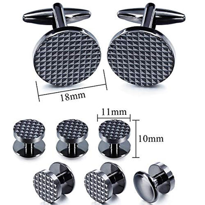 HAWSON Silver/Gold Cufflinks for Men with Tuxedo Shirt Studs,Men Accessories Jewelry with Gift Box,Gifts for Family,Best Friend on Wedding Business Birthday Anniversary - color: Gunmetal ( Cufflinks with 6 pcs studs)