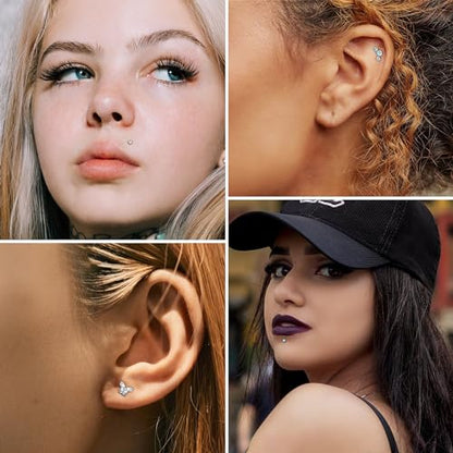 NICEIGHT 4Pcs 16G G23 Titanium Threadless Push in Labret Monroe Studs Lip Rings Hypoallergenic Cartilage Stud Earrings for Sensitive Ear Flat Back Stud Helix Tragus Conch Piercing Jewelry 6/8/10MM - color: Rose Gold, size: 6MM