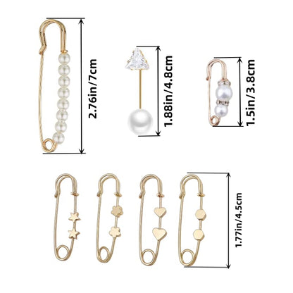 9 Pcs Fashion Pearl Brooch, Safety Pins for Clothes Sweater Shawl Clips Faux Pearl Rhinestones Brooches for Women Pants Extender Safety Pins - color: Gold