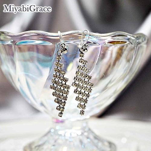 Dangle Silver Invisible Clip On Earrings for Women Not Pierced Gold Crystal Rhinestone Comfortable Hoop Fringe Long Chain Clip On Earrings - color: Diamond Silver