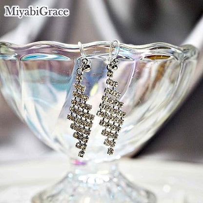Dangle Silver Invisible Clip On Earrings for Women Not Pierced Gold Crystal Rhinestone Comfortable Hoop Fringe Long Chain Clip On Earrings - color: Diamond Silver