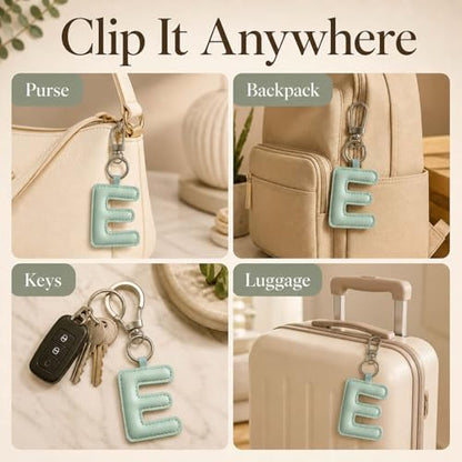 Initial Letter Keychain,Stainless Steel,Colorful Faux Leather Keyring for Backpack,Purse,Car Keys,Gift for Men Women - color: E