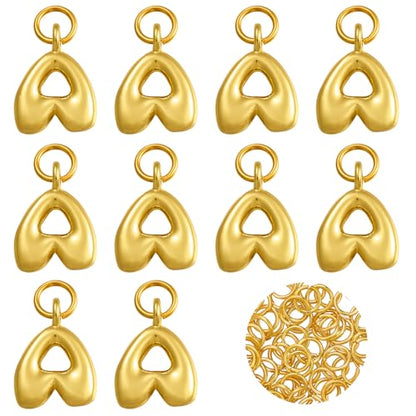A-Z Bubble Letter Charms 18K Gold Filled Charms for Jewelry Making Gold Initial Alphabet Charms Pendants for Women Men Necklace Choker Bracelet Making - color: Letter A