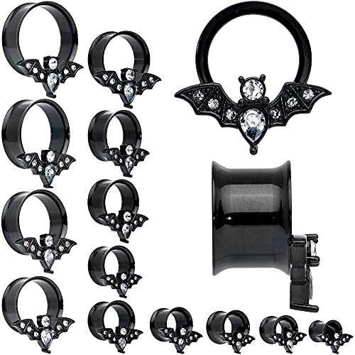 Body Candy Womens 2Pc PVD Stainless Steel Bat Double Flare Tunnel Plug Earring Ear Plug Gauges Set of 2 - style: 18mm (11/16")