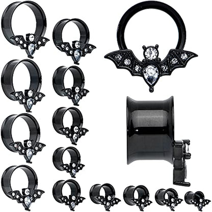 Body Candy Womens 2Pc PVD Stainless Steel Bat Double Flare Tunnel Plug Earring Ear Plug Gauges Set of 2 - style: 14mm (9/16")