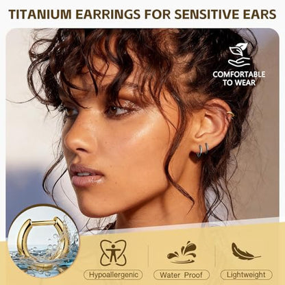 AOEDEJ G23 Titanium Black/Steel Gray/Gold Hoop Earrings 18G Small Huggie Hoop Earrings 8mm/10mm/12mm Cartilage for Sensitive Ears for Multiple Piercing Cartilage Hoop Earring Stack Jewelry - style: D-GD-8mm