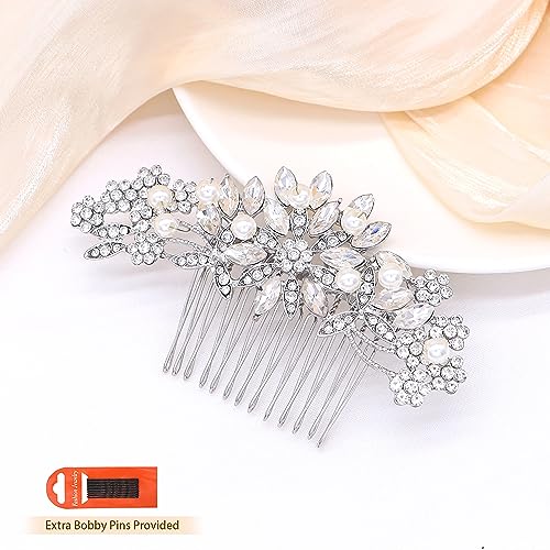 Silver Wedding Hair Comb With Pearls and Crystals Wedding Hair Accessories Bridal Headpiece Or For Parties - color: Silver