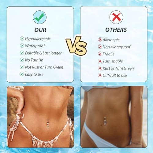GAGABODY G23 Titanium Dangly Belly Button Ring Long Belly Rings Belly Piercing Jewelry 14G 3/8 inch 10mm Navel Barbell CZ Navel Piercing Ring - color: Style1:Gold+Dangle Square Shape Clear ABCZ