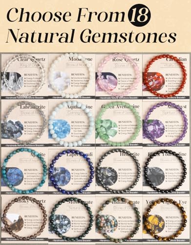 Natural Stone Beaded Bracelets for Men Women, 4mm 6mm 8mm | Healing Crystal, Protection Gemstone, Gift Packaging with Energy Card, Stretch Jewelry, Replacement Beads Included, 18 Stone - color: Aquamarine(Emotional Balance), size: 6mm