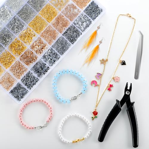 2425pcs Crimp Beads Jewelry Making Kit, Funtopia Crimp Tubes, Crimp Covers | Wire Guards, Lobster Clasp, Jump Ring for Bracelet Earring Necklace Making DIY Jewelry Repair Kit Supplies