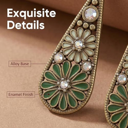 Colorful Green Teardrop Earrings for Women - Bohemian Style Enamel Dangle Earrings Lightweight Fashion Jewelry for Daily/Wedding/Party - color: Olive Green