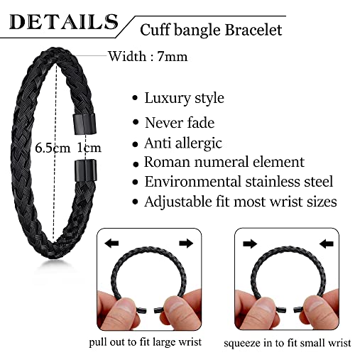 WFYOU 3PCS Stainless Steel Imperial Crown Bracelets for Men Gold Roman Numeral Bangle Bracelet Adjustable Cuff Bracelet Mens Luxury Jewelry Gifts - style: 10:Black- Crown