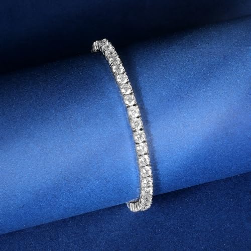 3/4/5mm Tennis Bracelet, 18k White Gold Plated 3MM/4MM/5MM Iced Out Round Cubic Zirconia Tennis Bracelet for Women Men 6.5/7/7.5 Inches - color: 4MM White Gold, size: 8 inch