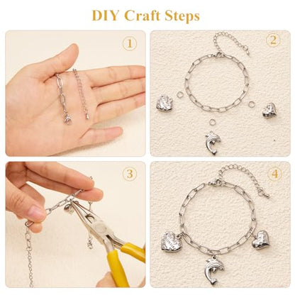 KYUNHOO 10pcs Paperclip Bracelets Chains Set with Adjustable Extender Chain | 6.3 Inches Paperclip Chain for Jewelry Making 304 Stainless Steel Bracelet Kit with Lobster Clasps Jewelry Findings - color: 3x9 paperclip silver