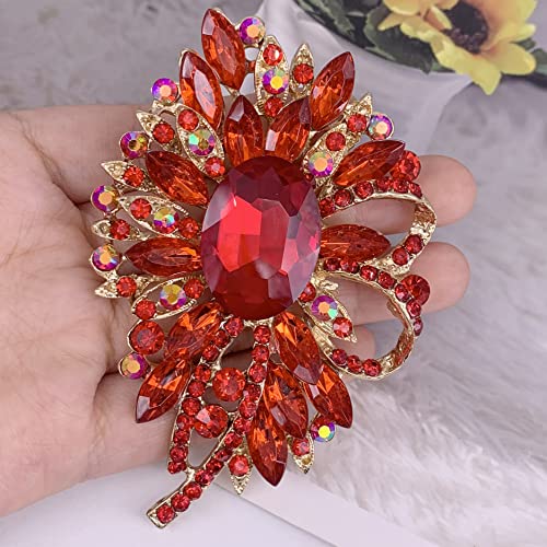 SELOVO Big Large Flower Bow Brooch Scarf Decoration Brooch Pin Gold Tone - color: Red