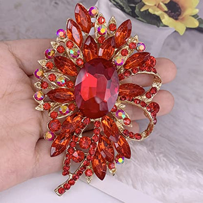 SELOVO Big Large Flower Bow Brooch Scarf Decoration Brooch Pin Gold Tone - color: Red