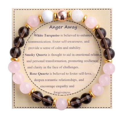 KSQS Healing Stone Bead Bracelet for Women, Natural Gemstones Balance Protection Bracelet, Spiritual Crystal Beads Bracelet Anxiety Relief with Meaning Card - color: Anger Away