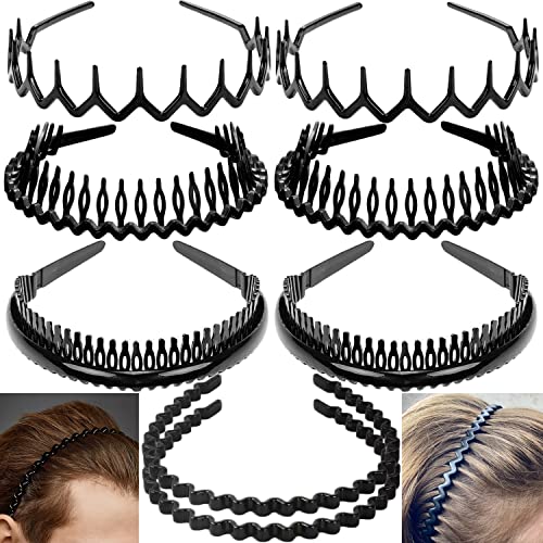 ULTIMUTE 8 PCS Fashion No Slip Effortless Plastic Headbands with Teeth Comb Black Skinny Headbands Hair Accessories Bands for Women Men Teen Girls, Classic Black Bright - color: Classic Black Bright
