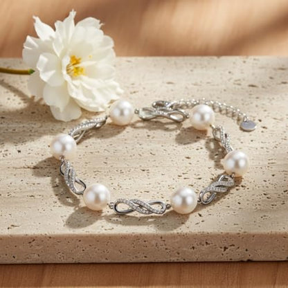 Pearl Bracelet 18K White Gold Plated Infinity Bracelet Jewelry for Women - color: silvery