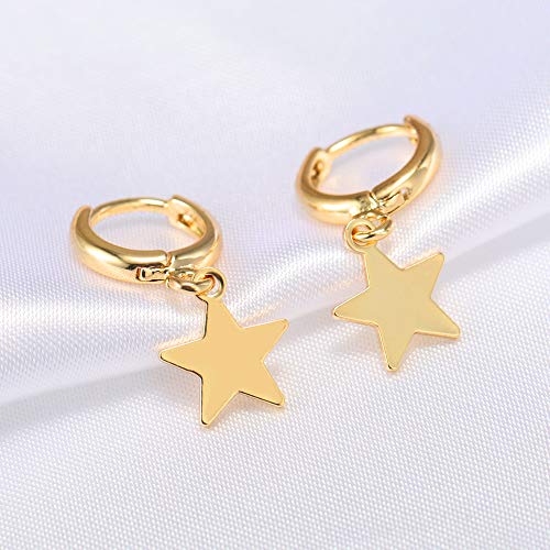 XYJZXY Gold Huggie Small Hoop Earrings with Charm Personalized Snake/Evil Eye/Star/Cross/Lock/Key 18k Gold Plated Crystal Drop Dangle Earrings for Women - style: Star