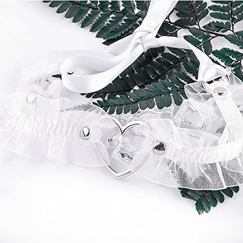 Eigso Velvet Gothic Garter for Women Heart Leg Ring with Rivets Elastic Lace Bracelets Choker Set - color: White