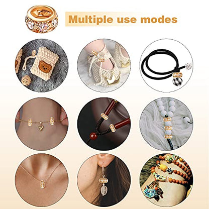 BronaGrand Large Hole Spacer Beads, 40pcs 12 mm Crystal Rhinestone European Beads Brass Rondelle Charm Spacers Loose Beads Crafts Supplies for DIY Snake Chain Bracelets Jewelry Making, Gold, Silver - color: Gold&Silver, size: 12MM
