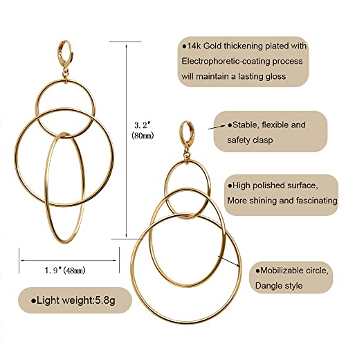 Dangle Hoop Earrings for Women, 14k Gold/Silver Plated High Polished Cute & Aesthetic Earrings for Women - color: Gold-03