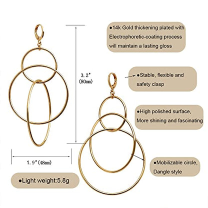 Dangle Hoop Earrings for Women, 14k Gold/Silver Plated High Polished Cute & Aesthetic Earrings for Women - color: Gold-03