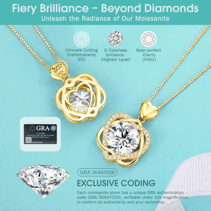 Moissanite Heart Necklace for Women, 2-5 Carat Moissanite Heart Pendant Necklace, S925 Sterling Silver Gold Plated, Double Love Heart Design Pendant, Anniversary Birthday Valentines Mothers Day Gifts for Wife Mom Girlfriend - style: 3.0 Carats-Yellow Gold