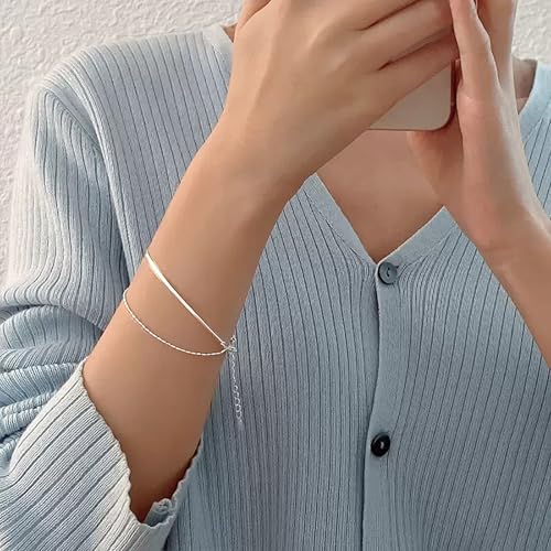 Double Layer Chain Bracelet for Women - Dainty Layered Snake Chain Link Bracelets - Minimalist Adjustable Ankle Bracelet Jewelry Gifts