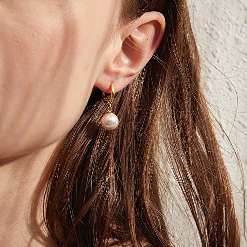 Pearl Earrings for Women Pearl Leverback Earrings 925 Sterling Silver - color: C3-yellow-leverback