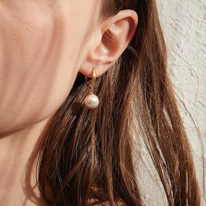 Pearl Earrings for Women Pearl Leverback Earrings 925 Sterling Silver - color: C3-yellow-leverback