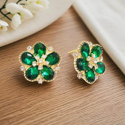 Bohemian Sparkly Crystal Flower Sliver Lightweight Stud Earrings Peach Blossom Rhinestone Floral Dangle Earrings For Women Jewelry Gifts - color: Green