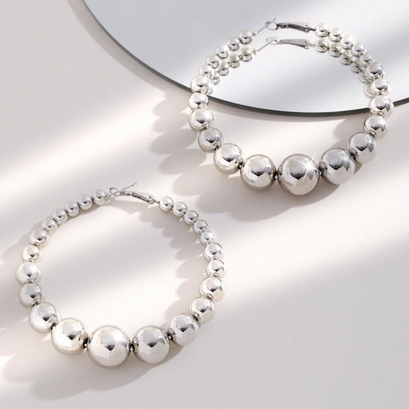 Gold Large Hoop Earrings Lightweight Chunky Gold Earrings Big Hoop Earrings for Women Silver Chunky Earring Gold Statement Earring Fashion Trendy Jewelry - style: A - silver