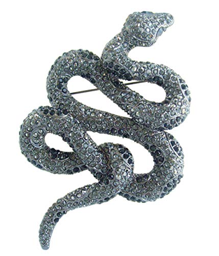 Classic 3.94" Unique Animal Snake Brooch Pin Pendant Austrian Crystal BZ5847 - color: Black-Tone Black Gray