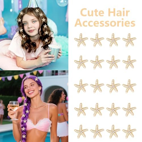 YISSION 20 Pcs Mini Pearl Starfish Hair Clips Cute Gold Hair Pins Small Hair Barrettes Starfish Hair Clip Mermaid Hair Accessories for Girls Women Beach Party - color: Gold & White Pearl